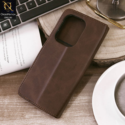 Xiaomi Poco M6 Pro 4G Cover - Dark Brown - Premium Business Series Magnetic Leather Wallet Flip book Card Slots Soft Case