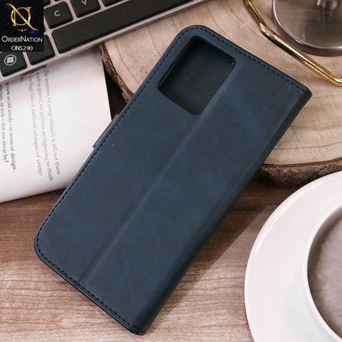 Oppo F21 Pro 4G Cover - Blue - Premium Business Series Magnetic Leather Wallet Flip book Card Slots Soft Case