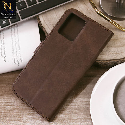 Oppo F21 Pro 4G Cover - Dark Brown - Premium Business Series Magnetic Leather Wallet Flip book Card Slots Soft Case