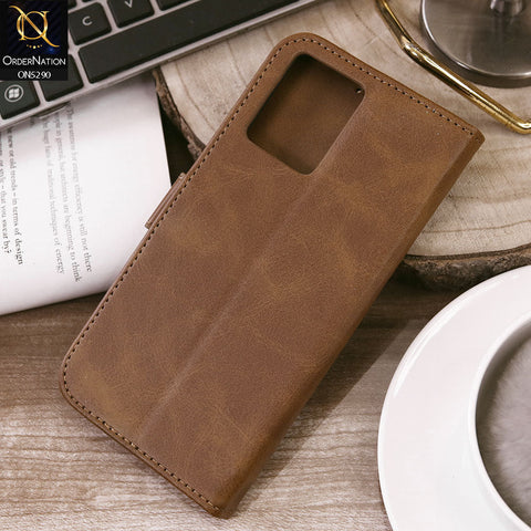 Oppo F21 Pro 4G Cover - Light Brown - Premium Business Series Magnetic Leather Wallet Flip book Card Slots Soft Case