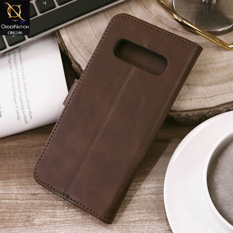 Samsung Galaxy S10 5G Cover - Dark Brown - Premium Business Series Magnetic Leather Wallet Flip book Card Slots Soft Case