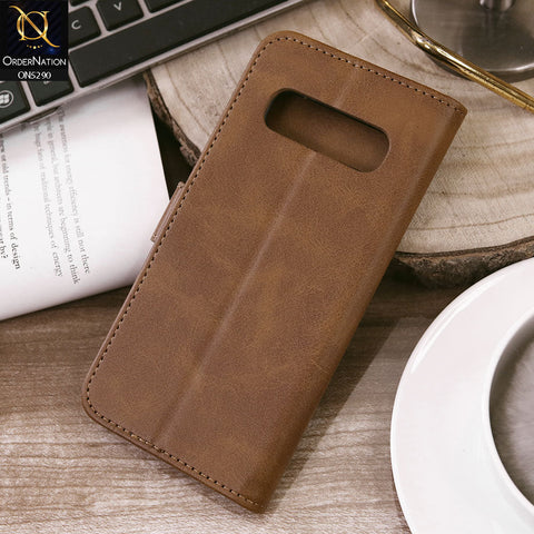 Samsung Galaxy S10 5G Cover - Light Brown - Premium Business Series Magnetic Leather Wallet Flip book Card Slots Soft Case