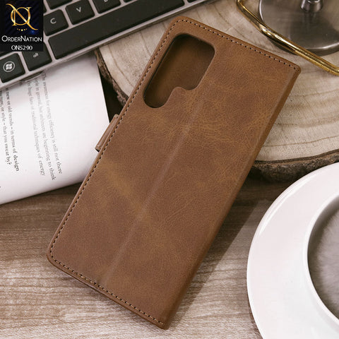 Samsung Galaxy S22 Ultra 5G Cover - Light Brown - Premium Business Series Magnetic Leather Wallet Flip book Card Slots Soft Case