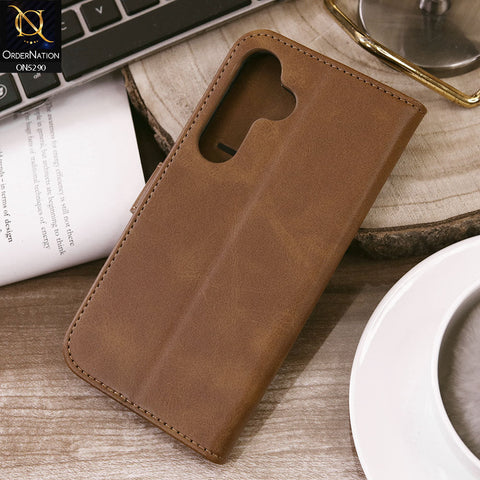 Samsung Galaxy S24 Plus Cover - Light Brown - Premium Business Series Magnetic Leather Wallet Flip book Card Slots Soft Case