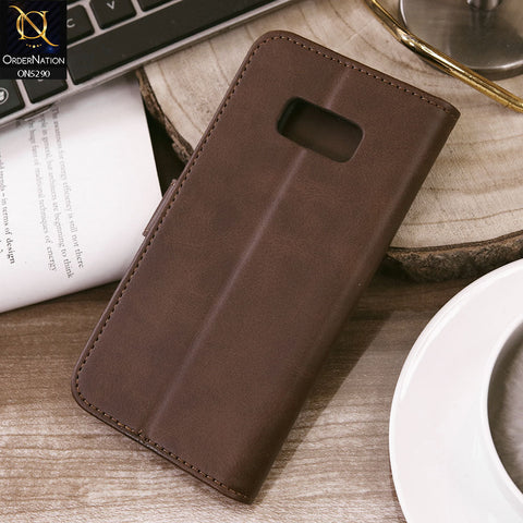 Samsung Galaxy S8 Plus Cover - Dark Brown - Premium Business Series Magnetic Leather Wallet Flip book Card Slots Soft Case