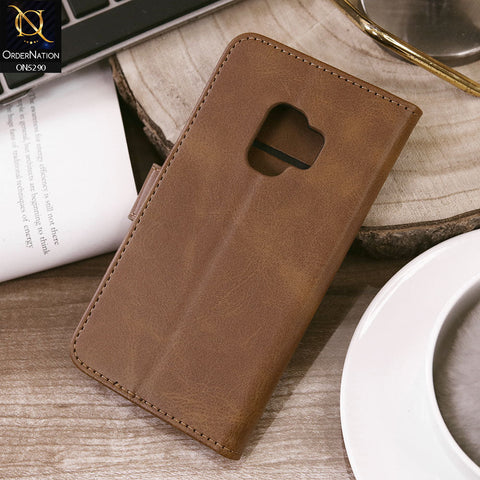 Samsung Galaxy S9 Cover - Light Brown - Premium Business Series Magnetic Leather Wallet Flip book Card Slots Soft Case