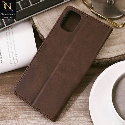 Samsung Galaxy A05 Cover - Dark Brown - Premium Business Series Magnetic Leather Wallet Flip book Card Slots Soft Case