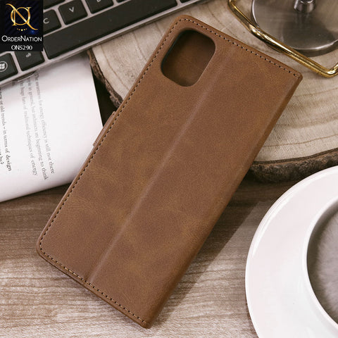 Samsung Galaxy A05 Cover - Light Brown - Premium Business Series Magnetic Leather Wallet Flip book Card Slots Soft Case