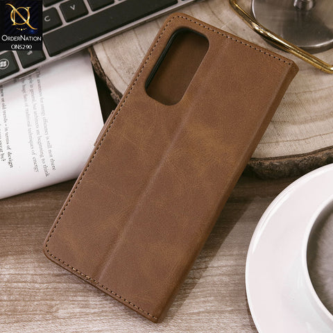 Samsung Galaxy A05s Cover - Light Brown - Premium Business Series Magnetic Leather Wallet Flip book Card Slots Soft Case