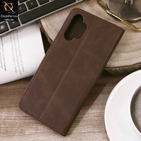 Samsung Galaxy A13 Cover - Dark Brown - Premium Business Series Magnetic Leather Wallet Flip book Card Slots Soft Case