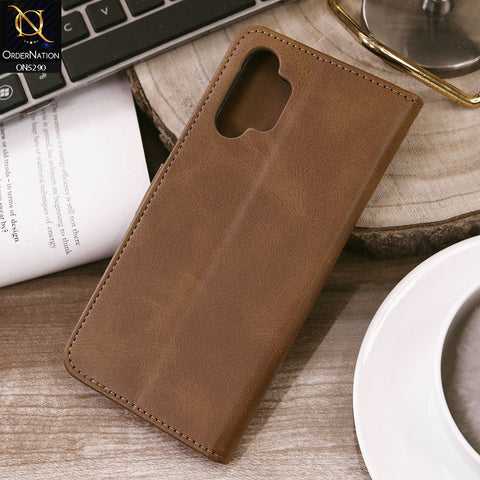 Samsung Galaxy A13 Cover - Light Brown - Premium Business Series Magnetic Leather Wallet Flip book Card Slots Soft Case