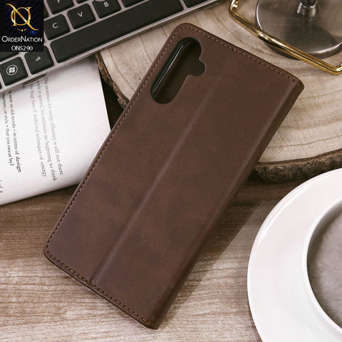 Samsung Galaxy A14 5G Cover - Dark Brown - Premium Business Series Magnetic Leather Wallet Flip book Card Slots Soft Case