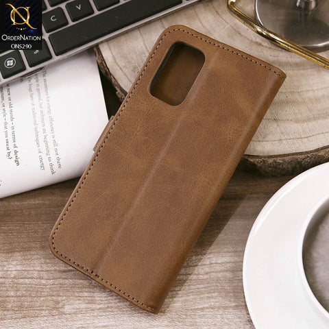 Samsung Galaxy A32 Cover - Light Brown - Premium Business Series Magnetic Leather Wallet Flip book Card Slots Soft Case