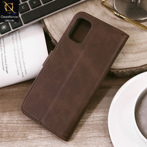 Samsung Galaxy A51 Cover - Dark Brown - Premium Business Series Magnetic Leather Wallet Flip book Card Slots Soft Case