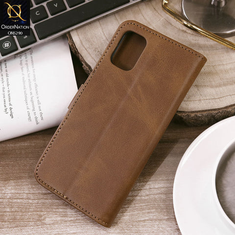 Samsung Galaxy A51 Cover - Light Brown - Premium Business Series Magnetic Leather Wallet Flip book Card Slots Soft Case