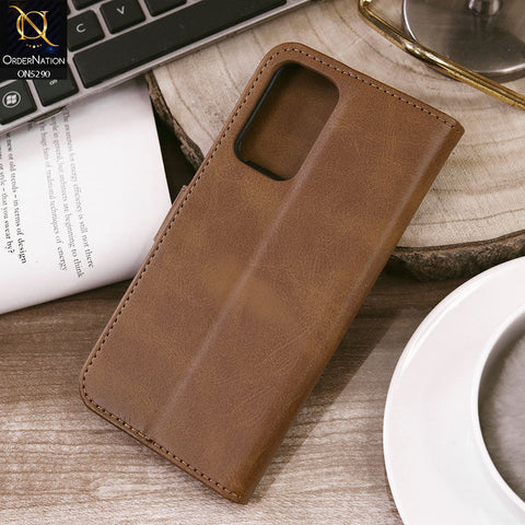 Samsung Galaxy A52s 5G Cover - Light Brown - Premium Business Series Magnetic Leather Wallet Flip book Card Slots Soft Case