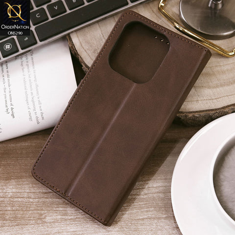 Tecno Spark 10 Cover - Dark Brown - Premium Business Series Magnetic Leather Wallet Flip book Card Slots Soft Case