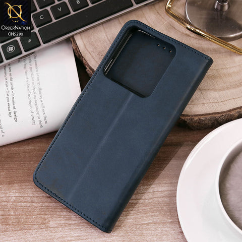 Infinix Smart 7 Plus Cover - Blue - Premium Business Series Magnetic Leather Wallet Flip book Card Slots Soft Case