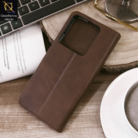 Infinix Smart 7 Plus Cover - Dark Brown - Premium Business Series Magnetic Leather Wallet Flip book Card Slots Soft Case