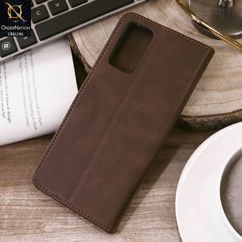 Vivo V21e Cover - Dark Brown - Premium Business Series Magnetic Leather Wallet Flip book Card Slots Soft Case