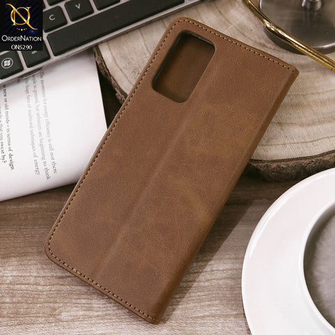 Vivo V21e Cover - Light Brown - Premium Business Series Magnetic Leather Wallet Flip book Card Slots Soft Case