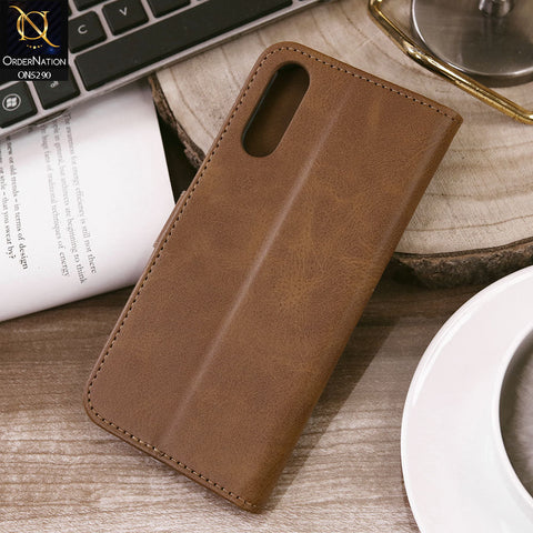 Vivo S1 Cover - Light Brown - Premium Business Series Magnetic Leather Wallet Flip book Card Slots Soft Case