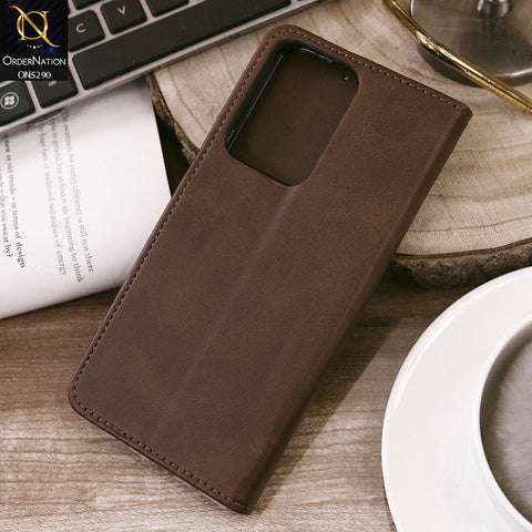 Vivo Y02A Cover - Dark Brown - Premium Business Series Magnetic Leather Wallet Flip book Card Slots Soft Case