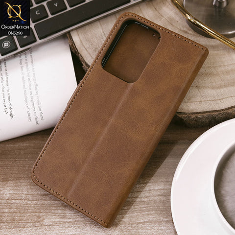 Vivo Y11 2023 Cover - Light Brown - Premium Business Series Magnetic Leather Wallet Flip book Card Slots Soft Case