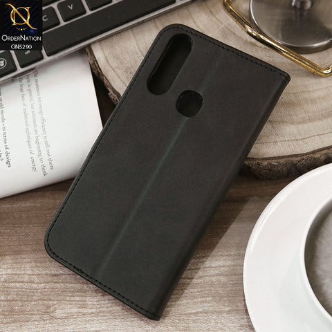 Vivo Y17 Cover - Black - Premium Business Series Magnetic Leather Wallet Flip book Card Slots Soft Case