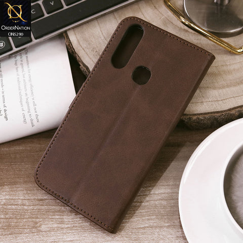 vivo Y11 (2019) Cover - Dark Brown - Premium Business Series Magnetic Leather Wallet Flip book Card Slots Soft Case