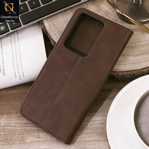 Vivo Y17s Cover - Dark Brown - Premium Business Series Magnetic Leather Wallet Flip book Card Slots Soft Case