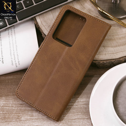 Vivo Y28 5G Cover - Light Brown - Premium Business Series Magnetic Leather Wallet Flip book Card Slots Soft Case