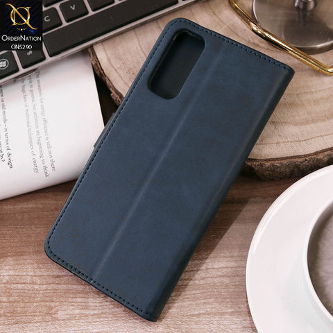 Vivo Y12a Cover - Blue - Premium Business Series Magnetic Leather Wallet Flip book Card Slots Soft Case