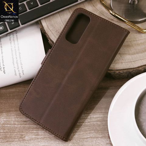 Vivo Y11s Cover - Dark Brown - Premium Business Series Magnetic Leather Wallet Flip book Card Slots Soft Case