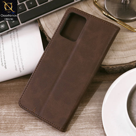 Vivo Y21 Cover - Dark Brown - Premium Business Series Magnetic Leather Wallet Flip book Card Slots Soft Case