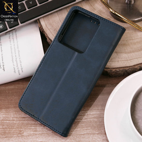 Vivo Y36 4G Cover - Blue - Premium Business Series Magnetic Leather Wallet Flip book Card Slots Soft Case