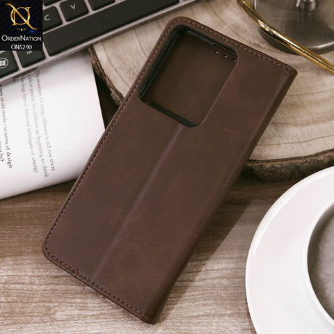 Vivo Y27s Cover - Dark Brown - Premium Business Series Magnetic Leather Wallet Flip book Card Slots Soft Case