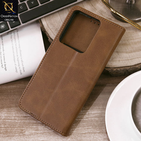 Vivo Y36 4G Cover - Light Brown - Premium Business Series Magnetic Leather Wallet Flip book Card Slots Soft Case