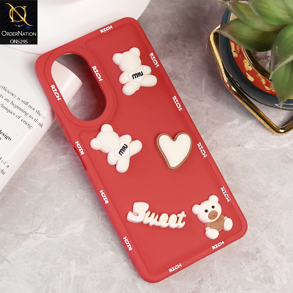 Oppo A58 4G Cover - Red - Sweet Rich 3D Cartoon Silicone Case