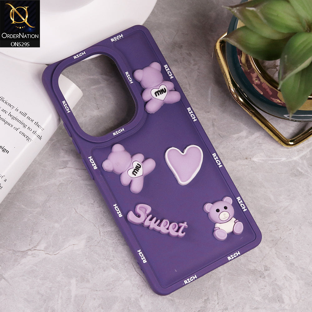 Xiaomi Poco M6 Pro 4G Cover - Purple - Sweet Rich 3D Cartoon Silicone Case