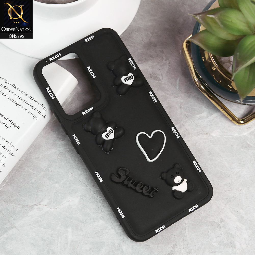 Vivo Y02t Cover - Black - Sweet Rich 3D Cartoon Silicone Case