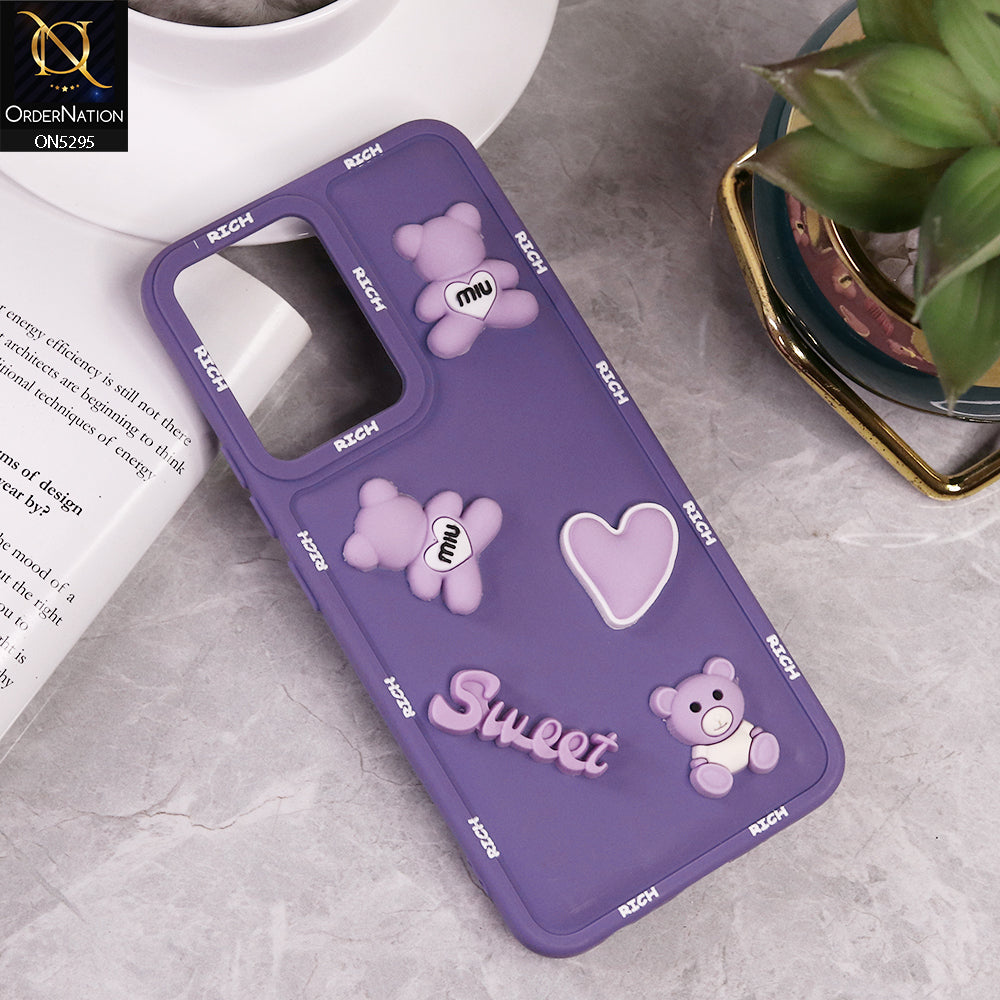 Vivo Y02A Cover - Purple - Sweet Rich 3D Cartoon Silicone Case