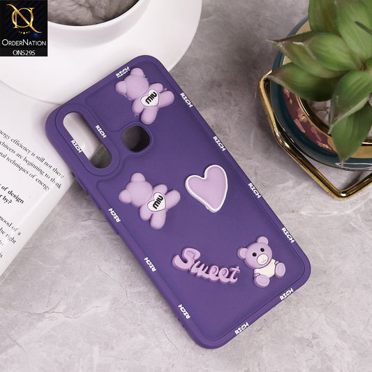 Vivo Y15 Cover - Purple - Sweet Rich 3D Cartoon Silicone Case