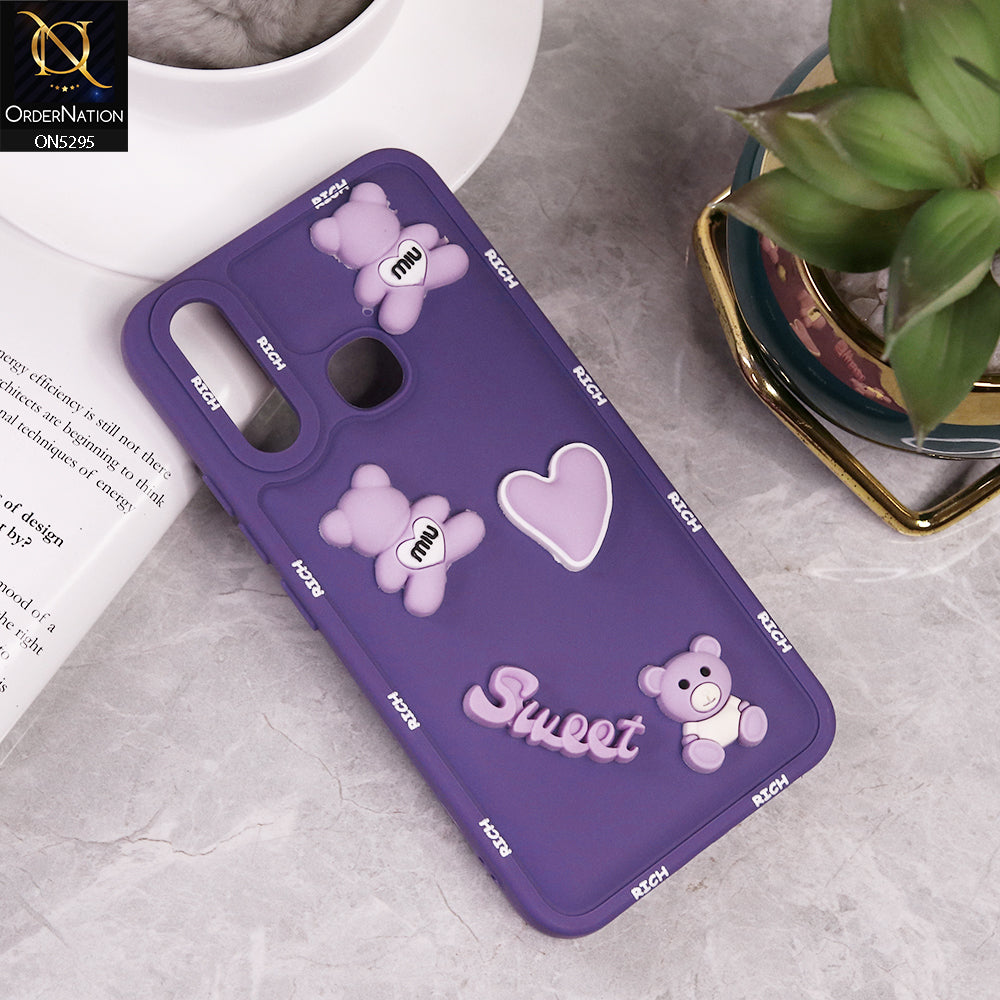 vivo Y11 (2019) Cover - Purple - Sweet Rich 3D Cartoon Silicone Case