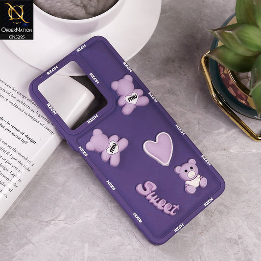 Vivo Y36 4G Cover - Purple - Sweet Rich 3D Cartoon Silicone Case