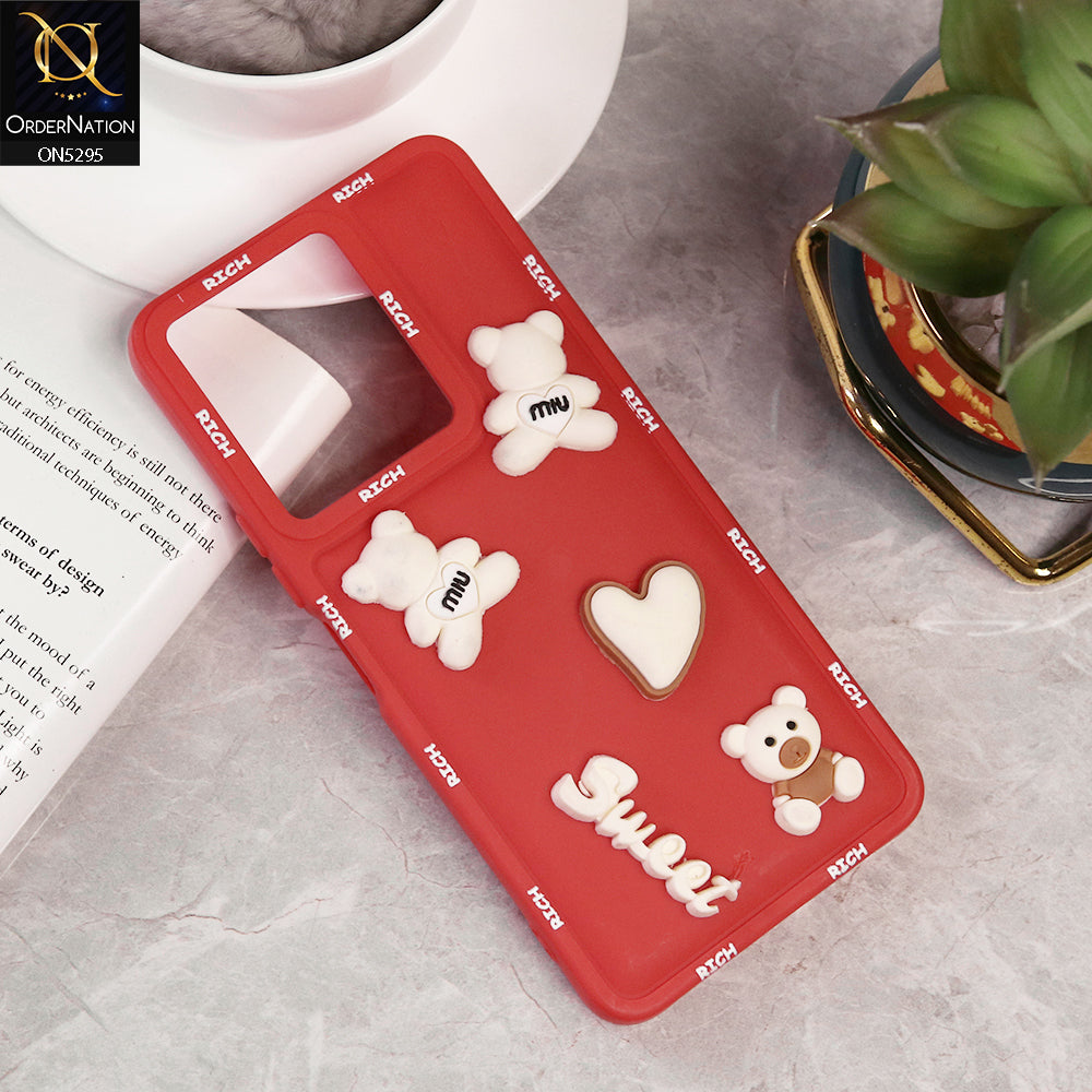 Vivo Y36 4G Cover - Red - Sweet Rich 3D Cartoon Silicone Case