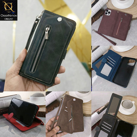 Iphone 14  Cover - Brown - Trendy Premium Leather Flip Book Wallet Card Holder Case With Mirror