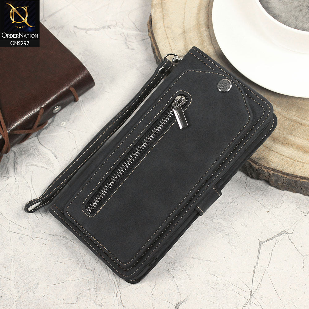 Iphone 12 Mini Cover - Black - Trendy Premium Leather Flip Book Wallet Card Holder Case With Mirror