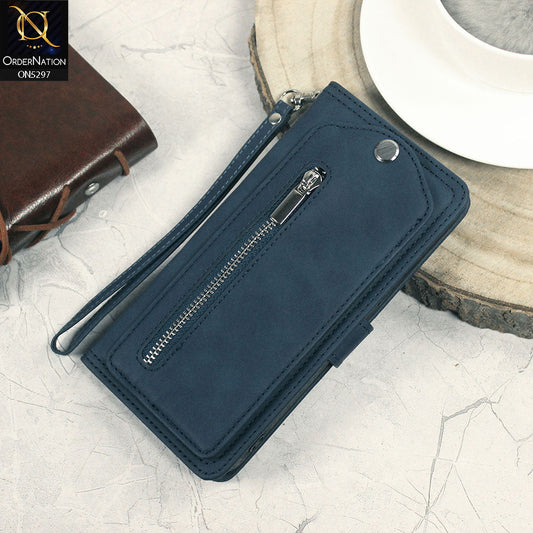 Iphone 12 Mini Cover - Blue - Trendy Premium Leather Flip Book Wallet Card Holder Case With Mirror