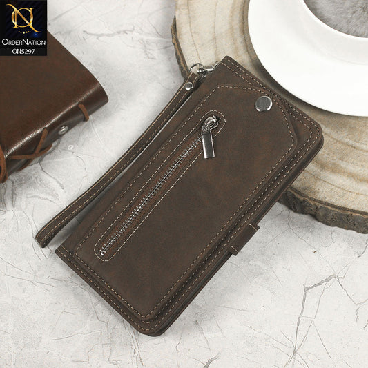 iPhone 14 Plus Cover - Brown - Trendy Premium Leather Flip Book Wallet Card Holder Case With Mirror